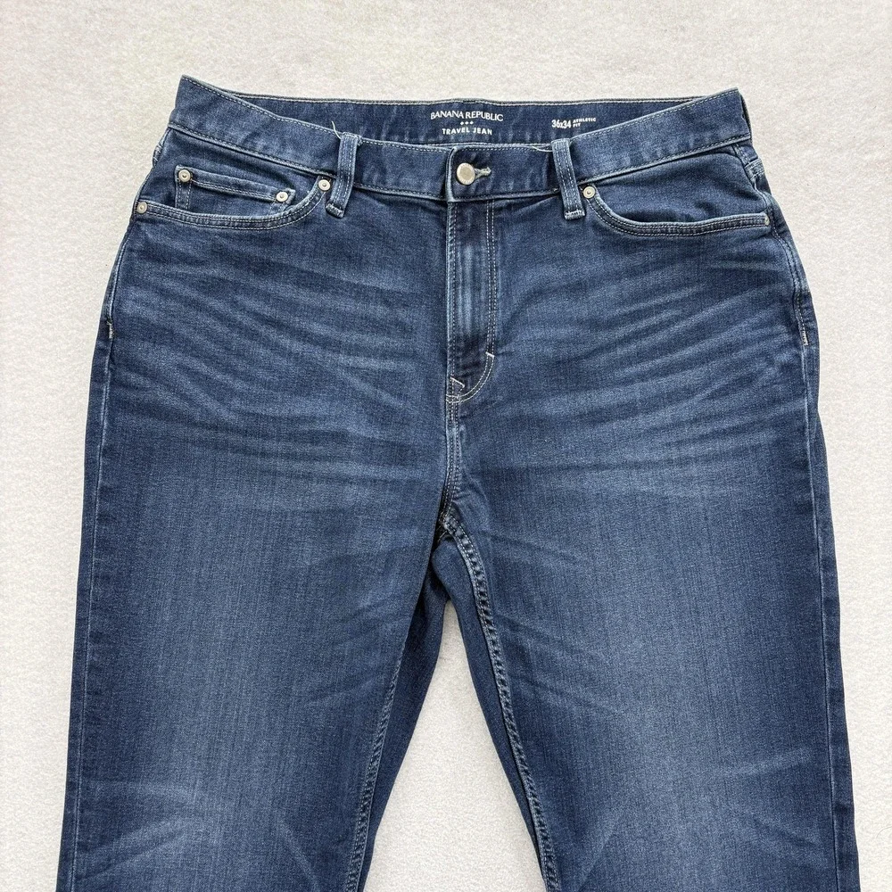 Banana Republic Travel Jeans Mens 36x34 Blue Wash Athletic Tapered Denim Pants